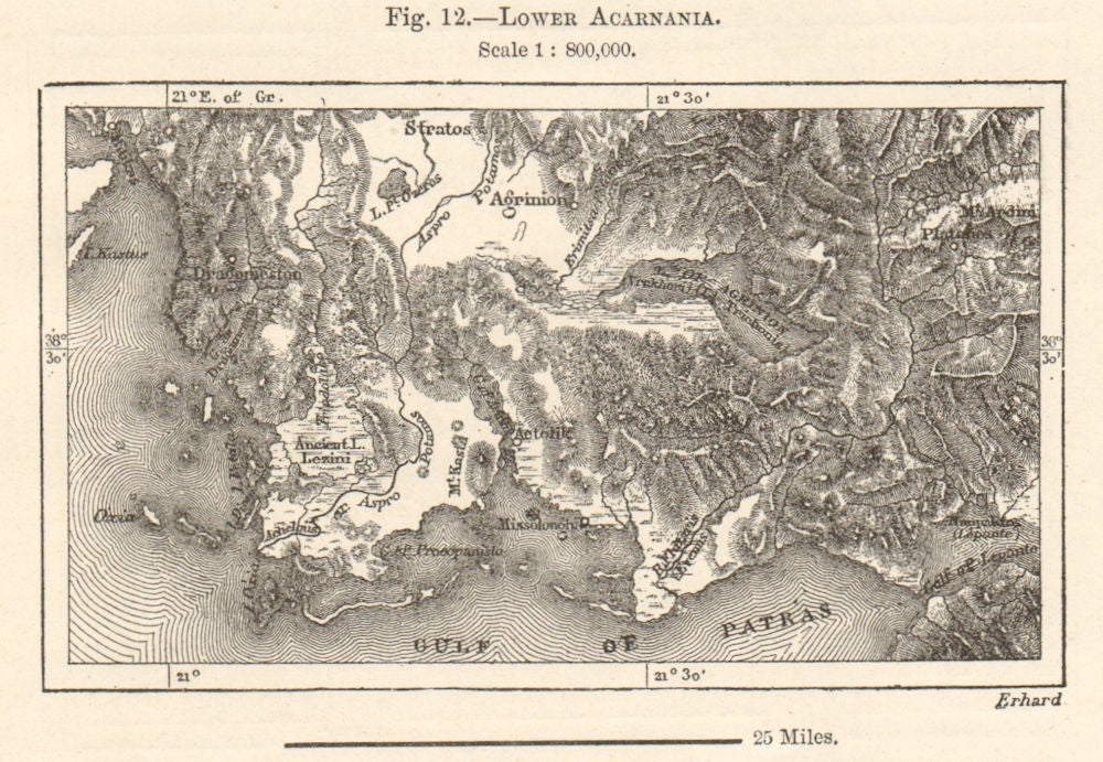 Lower Acarnania. Greece sketch map. Gulf of Patras 1885 old antique chart